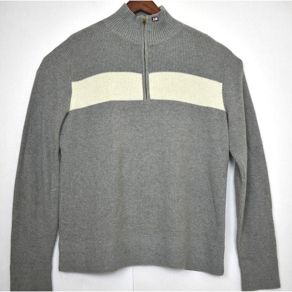 Polo Ralph Lauren MFG Mens Sweater 1/4 Zip Gray White Striped Pullover Cotton XL - Picture 7 of 9